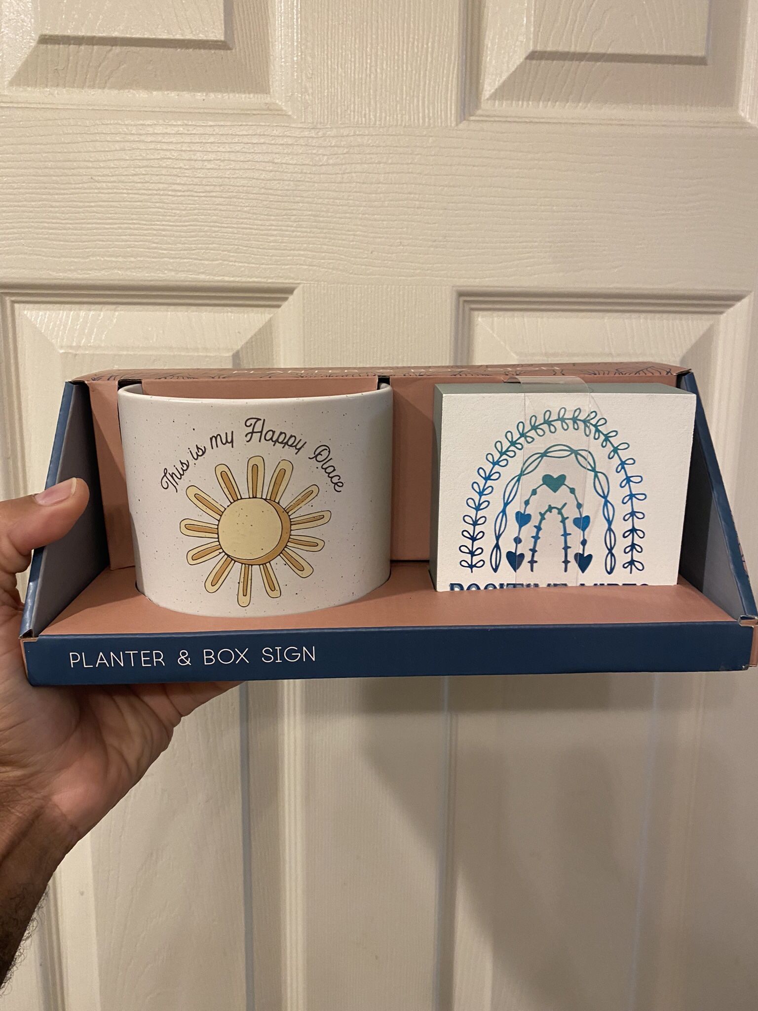 Seeds & Sunshine Planter And Box Sign | Inspirational Ceramic Box Set | Indoor | Flowers, Plants, Succulents | 4.5” Inch