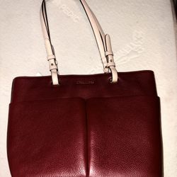 Authentic MICHAEL KORS Dark Red Leather Convertible Handbag Purse Satchel