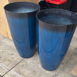Tall Blue Decorative Pots – Set of 2