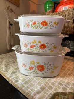 Vintage 6 piece CorningWare Wild Flowers 1979