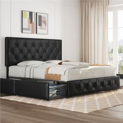 CLEARANCE KING SIZE Upholstered Platform Bed Frame with Storage,King, Black