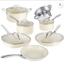 Gotham Steel 12Pc Pots and Pans Set Non Stick, Ceramic Cookware Set, Nonstick, Nontoxic, Oven & Dishwasher Safe, Stay Cool Handles Ceramic Cookware Se