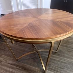 Modern Round Wood Dining Table w/ Gold Base – 45” – Stylish Statement Piece