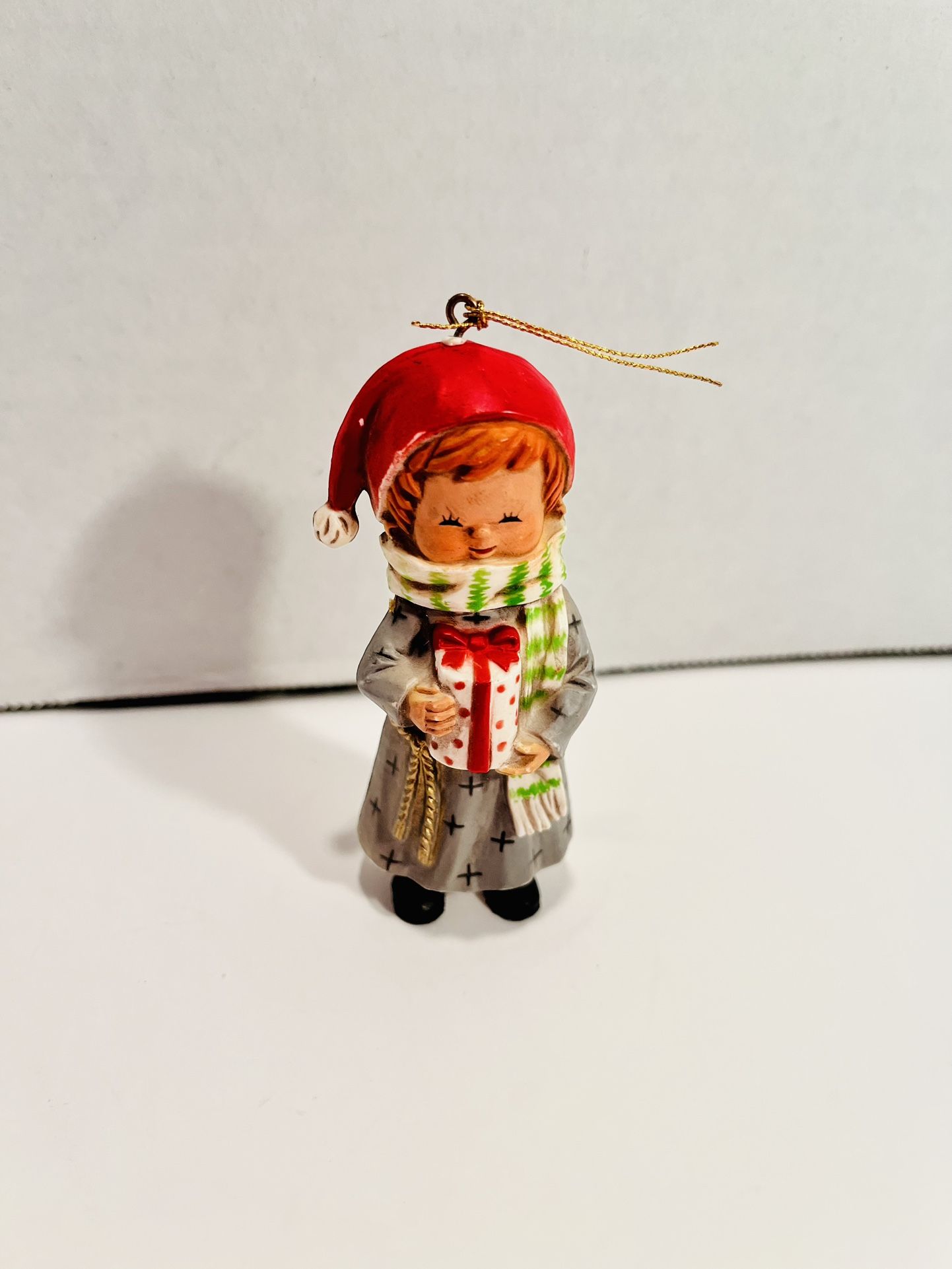 VTG Made Hong Kong Little Girl With Present Christmas Tree Ornament 3.25" Figure