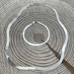 925 Sterling Silver Herringbone 18” Necklace & 6.75” Bracelet Set