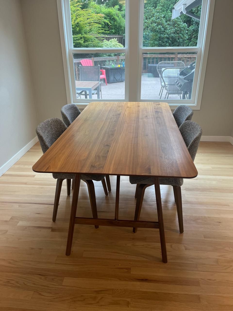 Walnut Dining Table (Alcove by Kasala) + 4 Wayfair Chairs