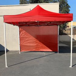 (NEW) $109 Heavy Duty Canopy 10x10 FT with (1) Sidewall, Ez Popup Outdoor Party Tent (Blue, Red)