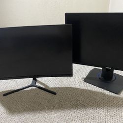 Two Monitors One Is The CRUA 24 165Hz/180Hz Curved Monitor And The Second One Is The ASUS VG245 With 60FPS-75FPS