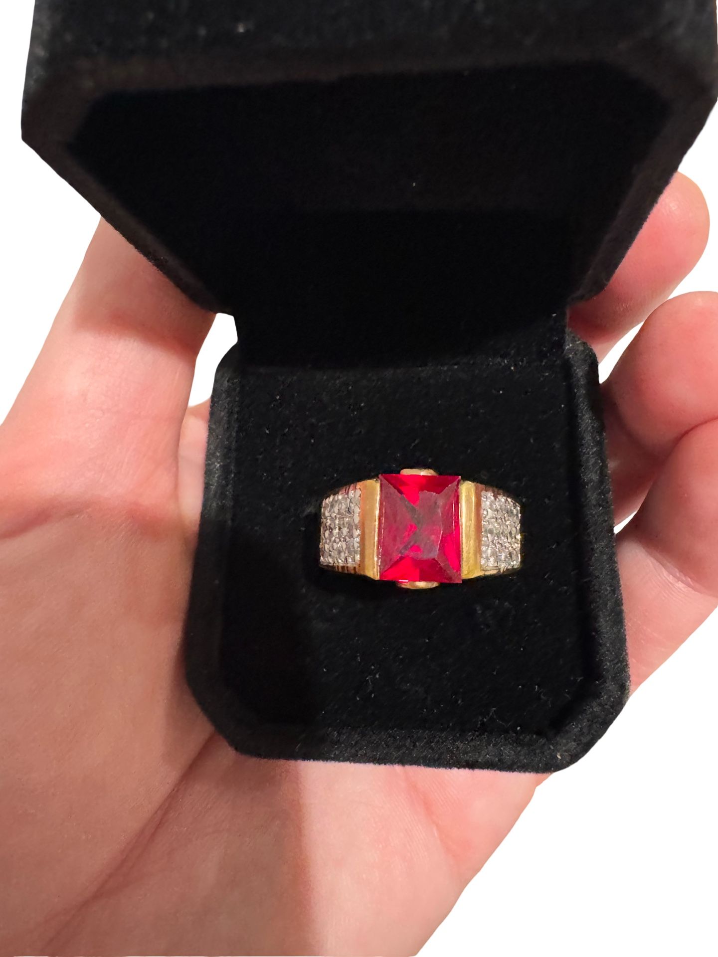 Unique Vintage Ruby Ring - Cubic Zirconia, 18kt tge (Size 9-9.5)