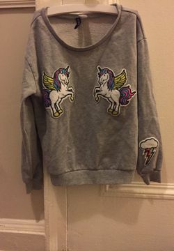 Grey embellished sweatshirt, unicorns and cloud, H &M, size XS