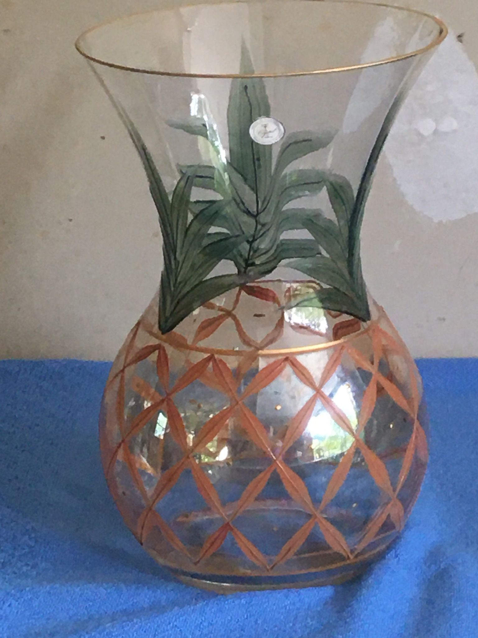 Glass Hand Painted Pineapple Design Vase