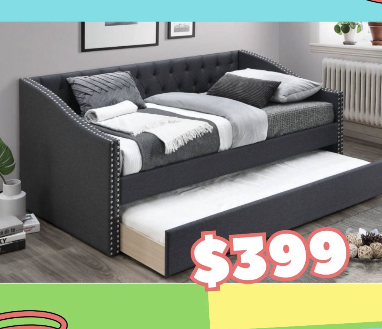 Brand New In Box Day Bed W/ Slats + Trundle And 2 Mattresses. Pick Up In Long Beach