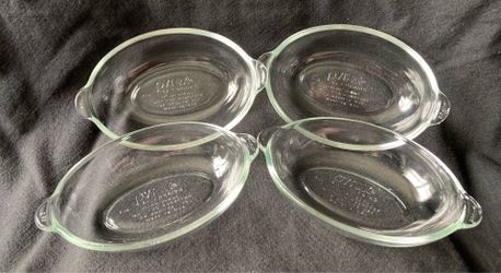 Vintage Pyrex #328 Set of 4 Oval Clear Glass Baking Dish/1 Cup 250 ml