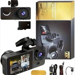 4K+1080P Ultra HD Car Dash Cam with 32GB SD Card - 3-Channel Front/Rear/Interior Camera
