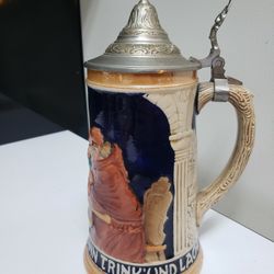 8 1/8" German Beer Stein w/ Pewter Lid 