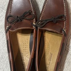 L.L. Bean Double Sole Moccasin Shoes Sz 10 D Brown Leather Slipper Loafer