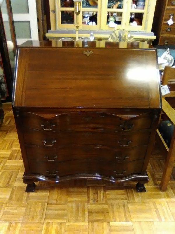 Antique Solid Mahogany Drop Front Secretary Desk For Sale In La