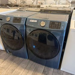 Samsung blue frontload washer and dryer set electric with warranty