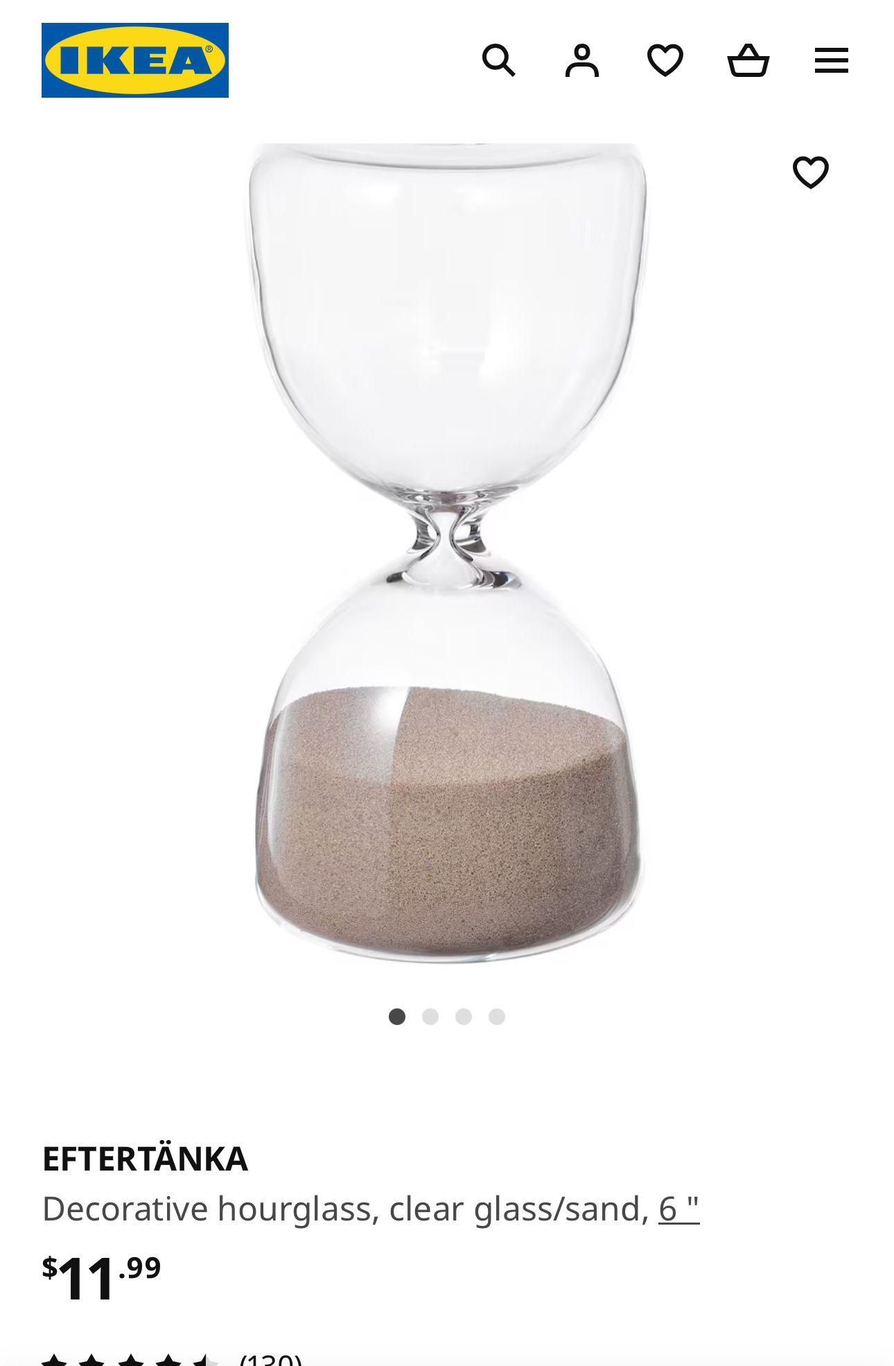 Decorative hourglass, clear glass/sand, 6 "