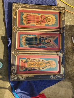 Vintage Religious Folk Art Triptych Panel
