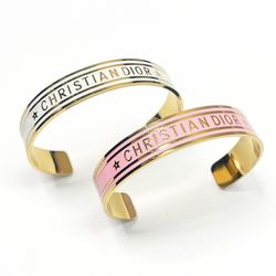 Pink & White Stainless Steel Cuff Bracelets