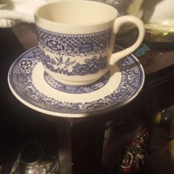 Blue Willow Cup And Saucer .perfect Condition