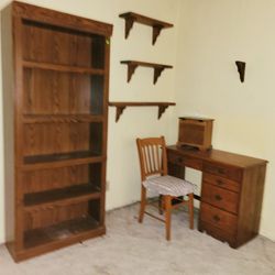 6ft Wood Shelf $40 / Wood Desk & Chair Set $40