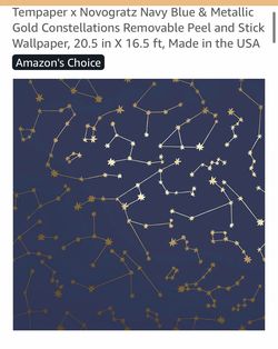 4 wRollsTempaper Navy Blue & Metallic Gold Constellation Peel and Stick Wallpape