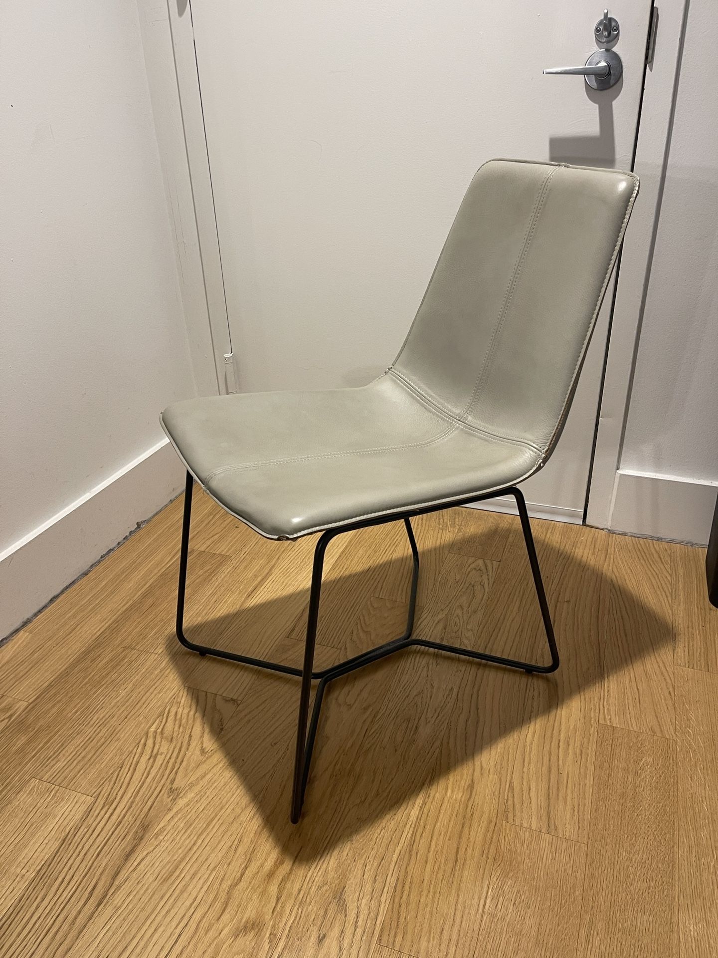 West Elm Slope Leather Dining Chair Cement/Charcoal (1)