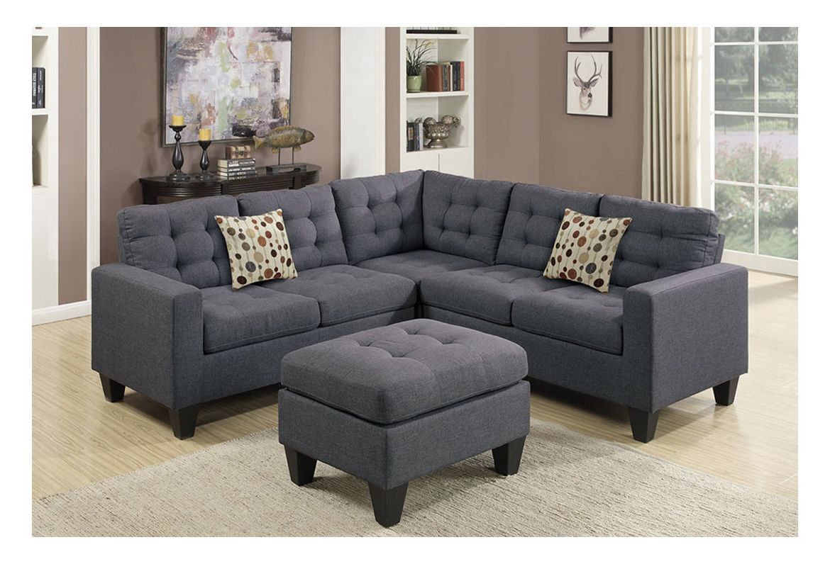 Blue Grey Sectional Sofa With Ottoman 