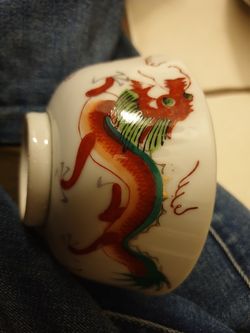 19 th dynasty chinese antique 5 pcs hand paint red dragon bowls