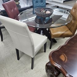 Nice Dining Table Set With Colorful Chairs 