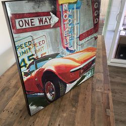 Motorcycle/Mustang/Corvette car vehicle retro art themed high-quality and heavy canvas prints (27” x 27” x 2”) from ZGallerie for Mancave Gameroom.