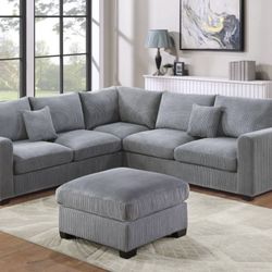 Corduroy Sectional Sofa With Ottoman