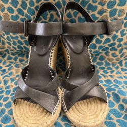 Black Leather Espadrille Sandals