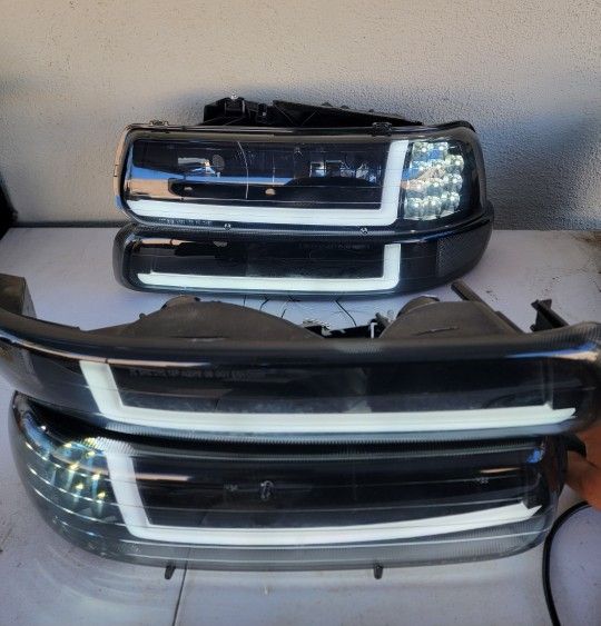 99-02 Chevrolet Silverado 00-06 Suburban Tahoe LED DRL Headlights Luces Micas Calaveras Faros Faroles Focos Chevy 