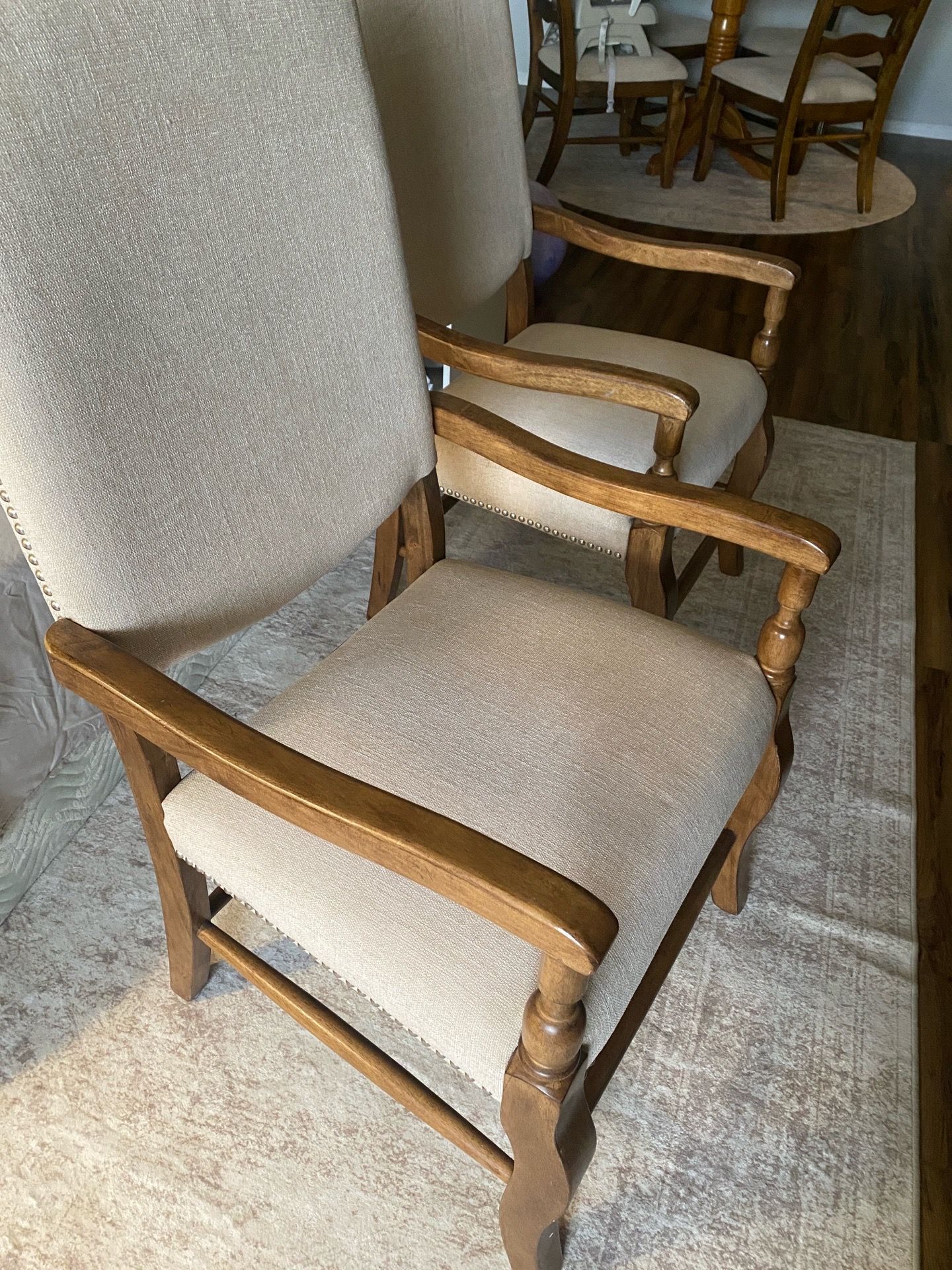 Wooden dining chairs with armrest