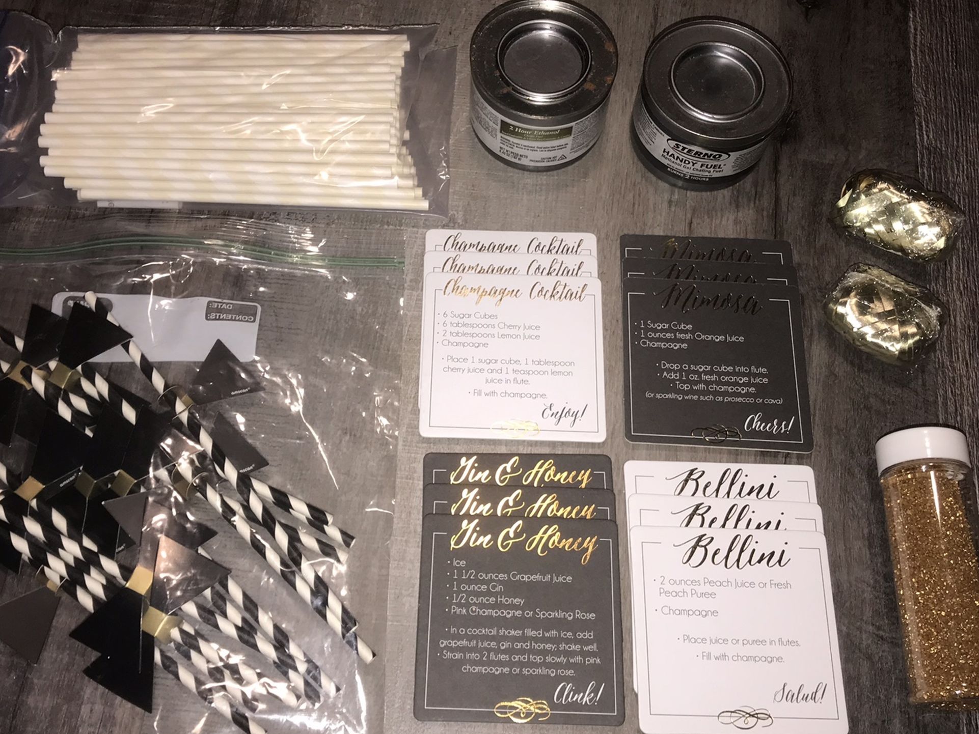 Misc. black, white & gold party supplies