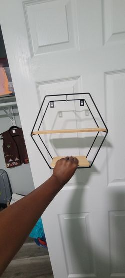 Hexagon Metal and Wood Wall Shelf