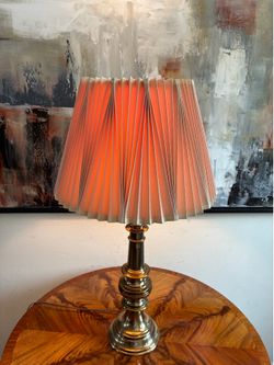 Vintage Stiffel Brass Table Lamp Pleated Accordion Shade Hollywood Regency