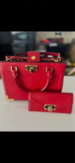 Red Michael Kors purse and matching wallet