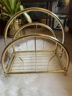 1960s The Commodore Collection by Rosalco Brass Finish Gold Metal Magazine Rack