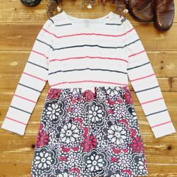 SIZE 10 GIRLS MULTICOLOR STRIPE/FLORAL LONG-SLEEVE STRETCHY KNIT DRESS A