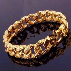 14k yellow gold plating stainless steel cuban mans bracelet.