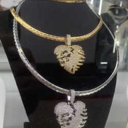 Set Omega Bracelet necklace Stainless  Steel Pendant Heart Gold Plated/ Silver Plated 