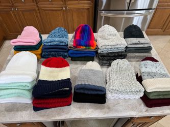 Adult winter hats all handmade with soft acrylic yarn double lined for extra warmth perfect for cold climates located in Weston