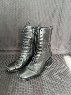 Sam Edelman Black Lace-Up Mid-Calf Block Heel Boots