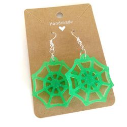 Neon green spider web glow in the dark Halloween dangle earrings new