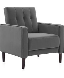 Accent Chairs for Living Room, Mid Century Modern Armchair Velvet Upholstered Comfy Side Chair Button Tufted Back Lounge Reading Chair for Bedroom - V