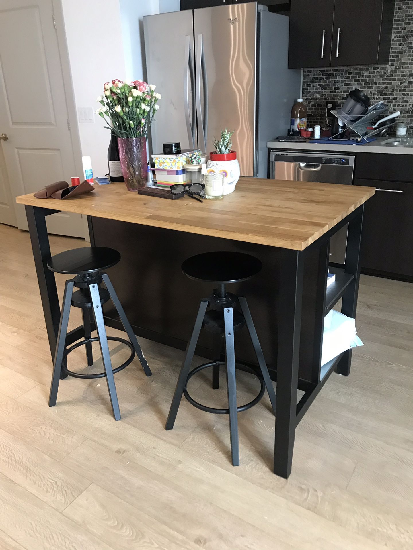 IKEA Kitchen Island/Table and 2 Stools